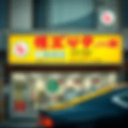 Exterior view of a popular lottery retail store showcasing its vibrant signage