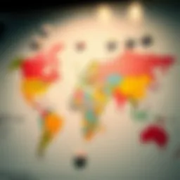 A detailed map showcasing various countries and their lottery systems