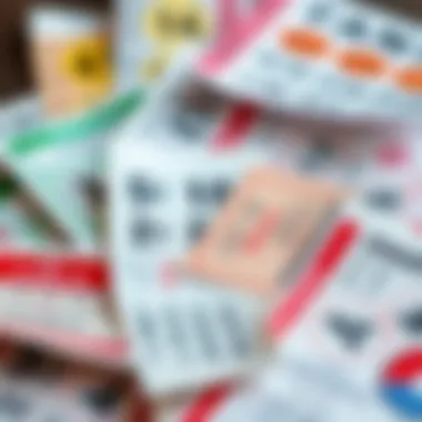 Diverse Lottery Tickets and Betting Slips A visual representation of various lottery tickets and betting slips.