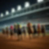 Dynamic Action at the Racetrack A vibrant racetrack showcasing horses in motion